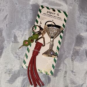 Piper K Martini W olive And Tassel Keychain Bag Charm HL